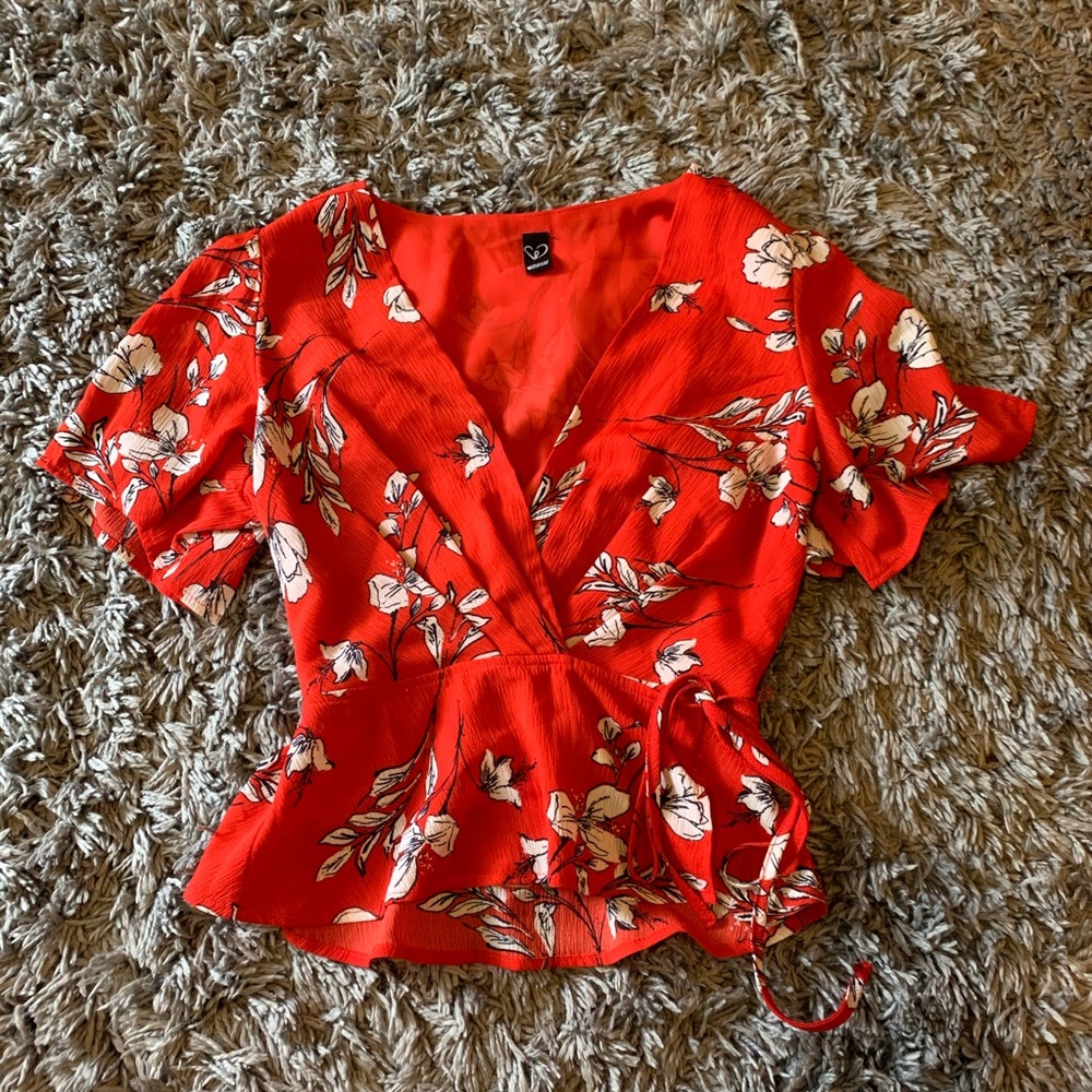 Windsor Red Floral Tie Top